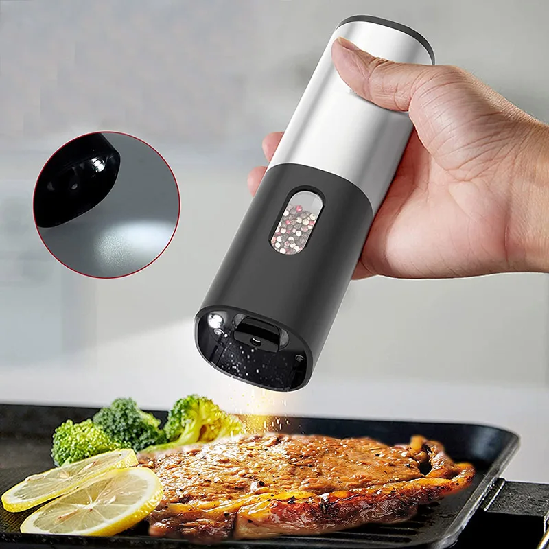 Electric Black Pepper Grinder, Automatic Adjustable Coarseness Salt and Pepper Mill Battery Operated Refillable Stainless Steel