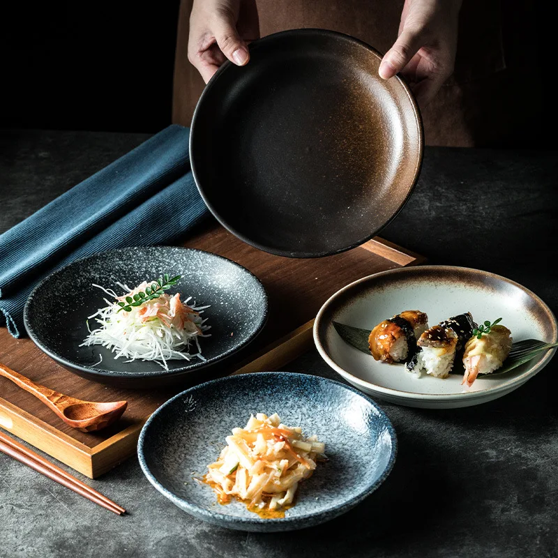 Japanese-Style Ceramic round Deep Plates Dinner Hotel Restaurant Italian Thick Soup Plate Salad Dish Rice Plate Tableware