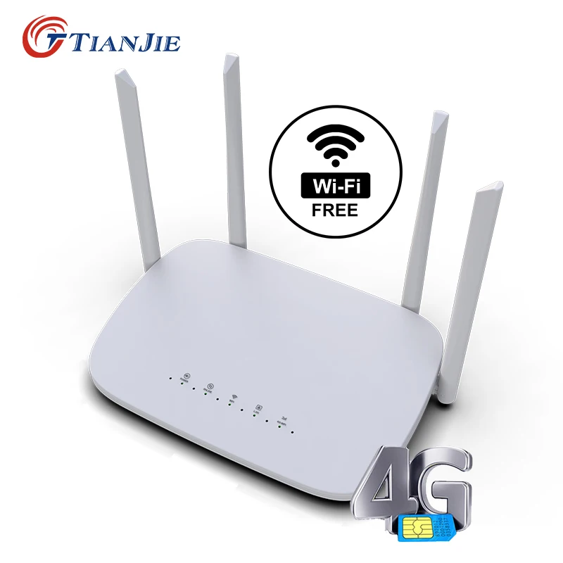 TIANJIE 4G LTE router wifi modem 4 RJ45 port four external antennas 5dBi with SIM card slot plug and play.