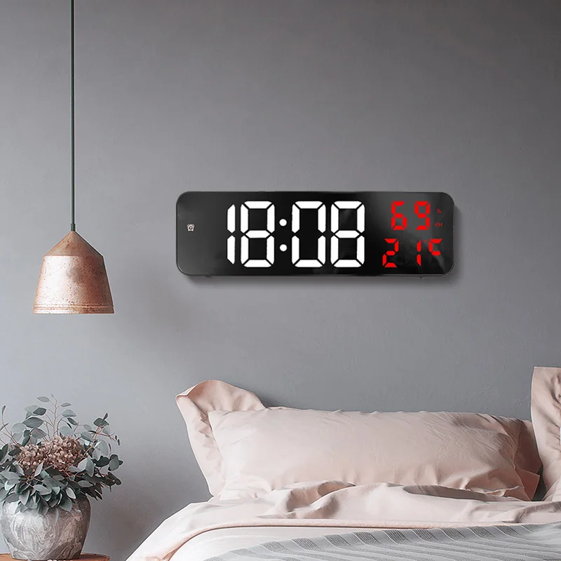 Orologio digitale grande display, a LED, sveglia, elettrica, superficie a specchio, per trucco con modalità Diming, doppia porta USB, decorazione moderna per la casa e la camera da letto (oro rosa