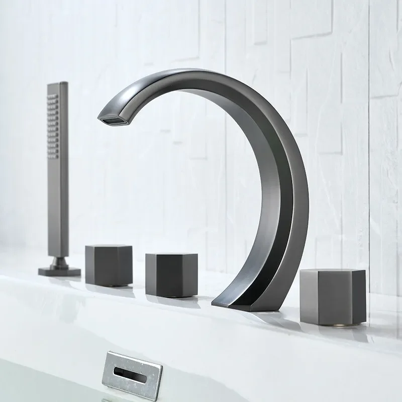 Description Picture 2 of itemGray Bathtub Faucet Widespread Tub Sink Mixer Tap Brushed Gold Brass Bathroom Bath Shower with Hand shower Head