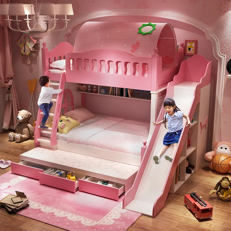 Bedroom-Up-and-Down-Children-s-Bed-Adult-Bunk-Bed-Princess-Bed-Sliding ...