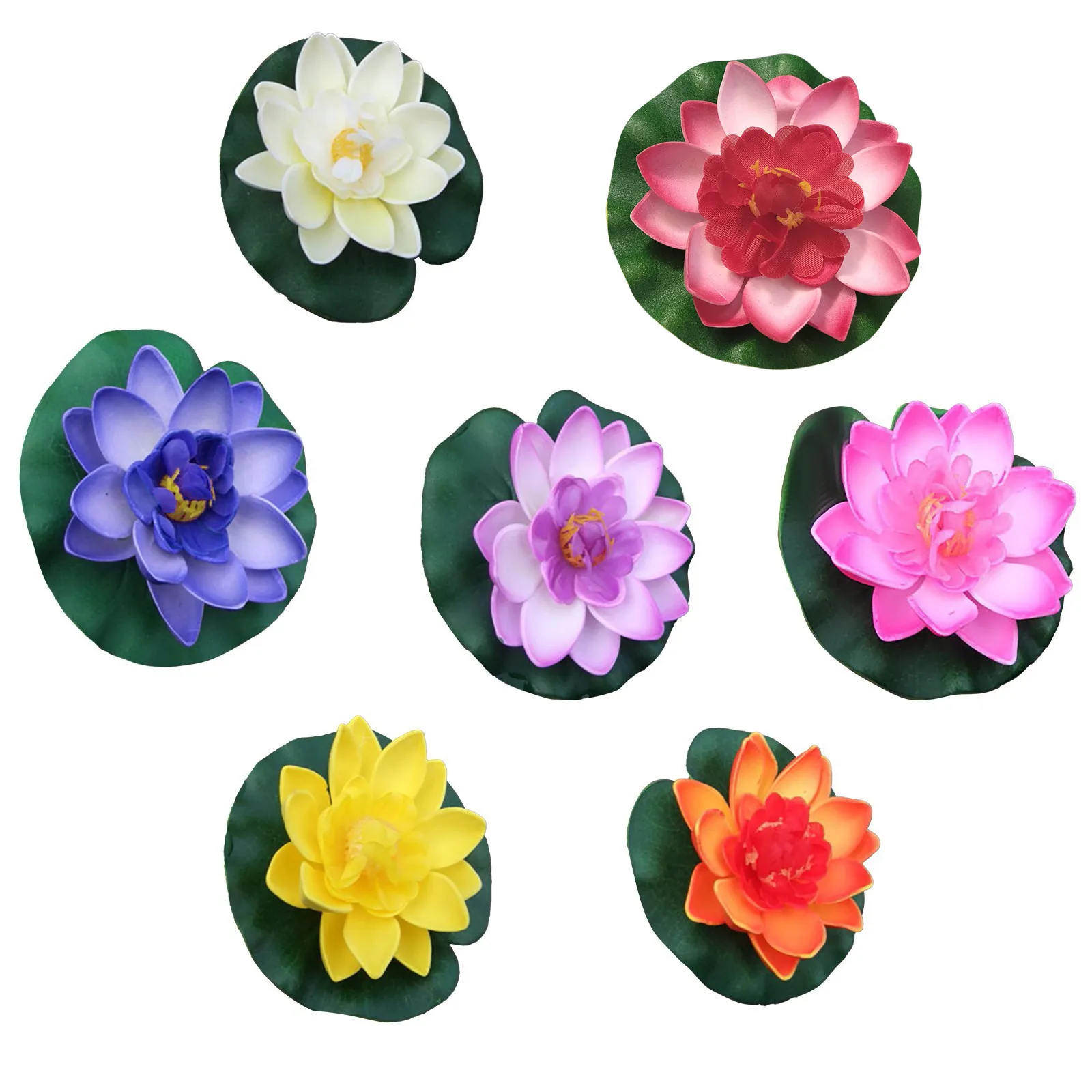 JIHUOO 6 Pcs Artificial Lotus Flowers Large Floating Lotus Flowers Faux Lotus Flowers Water Lily Flowers Fish Pond Artificial Plants With Artificial Lily Pads Multi