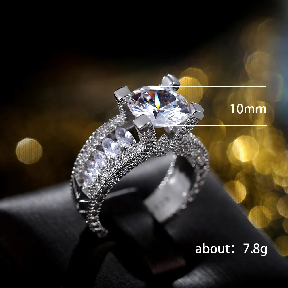 

HOYON Font 925 Sliver Color 18K White Gold Style Fashion Ladies Engagement Proposal Rings Diamond Zircon Rings for Women Copper