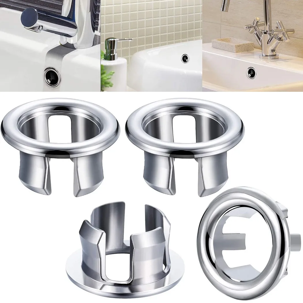 4pcs Sink Overflow Ring Bathroom Kitchen Basin Sink Overflow Cover Ring Chrome Hole Round Drain Cap Basin Overflow Ring Сифон 2022 new bath sink round ring overflow cover spare sink basin cap plastic tidy trim bathroom ceramic basin ceramic pots