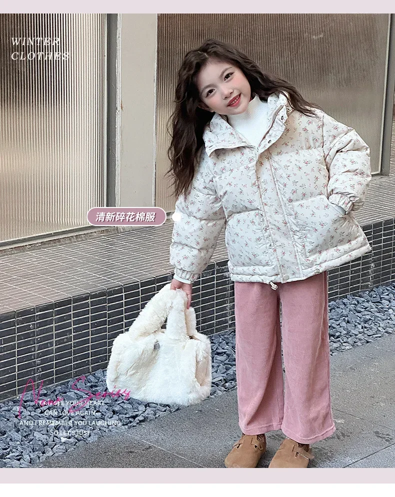 Children Jackets Girls Coat Winter Clothes Girl Floral Cotton Jacket New Fashion Childrens Cotton Jacket Thickened Winter