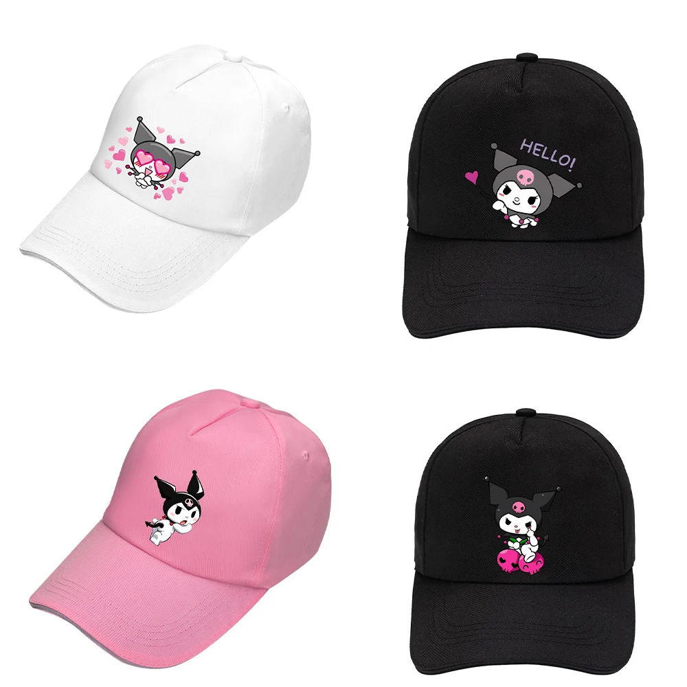 

Sanrio Kuromi Hello Kitty Hats for Woman Kawaii Summer Duck Tongue Hat Girls Fashion Sun Hat Cartoon Animation Pattern Hat Gift
