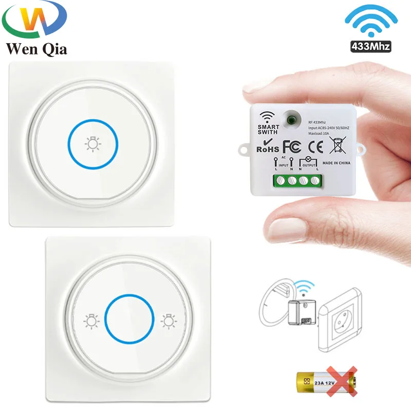 

Wireless Smart Light Switch Self Power Push Button Switch with No Need Battery 220V Mini Receiver Remote Control for Light Fan