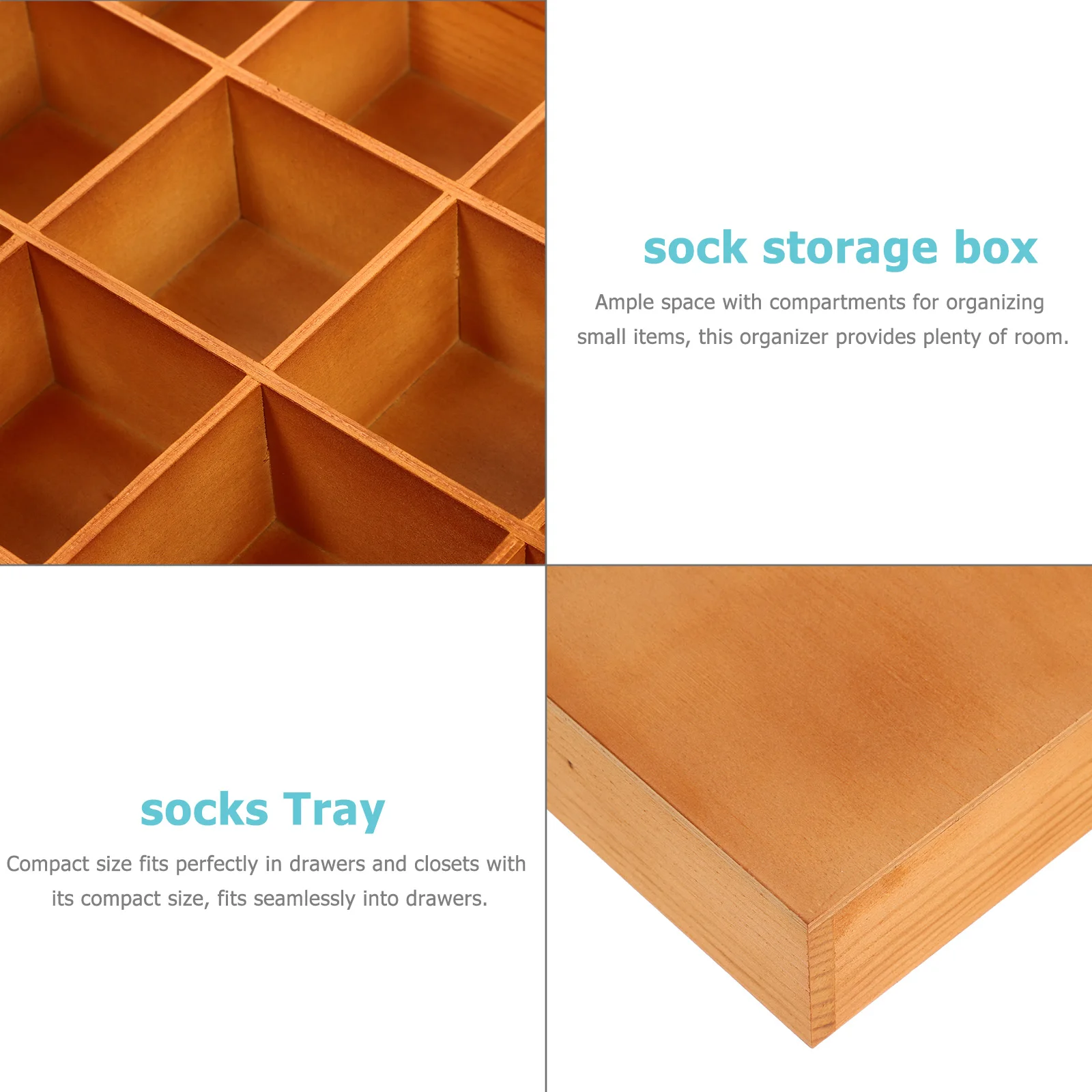 Wooden Sorting Tray Wood Divided Organizer Wooden Section Box Sock Socks Desktop Organizing Wooden Compartment 5