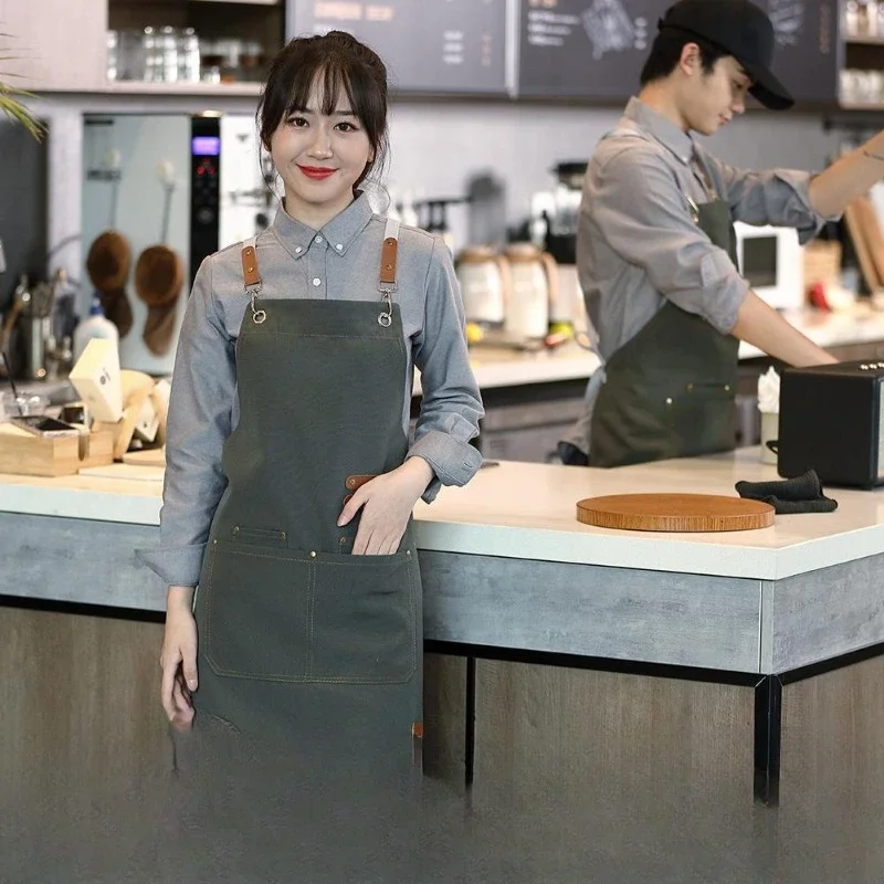 

Perfessional Kitchen Apron Women Waterproof Grill Apron With Pockets Mandil Woman Taller Waiter Apron Nail Salon