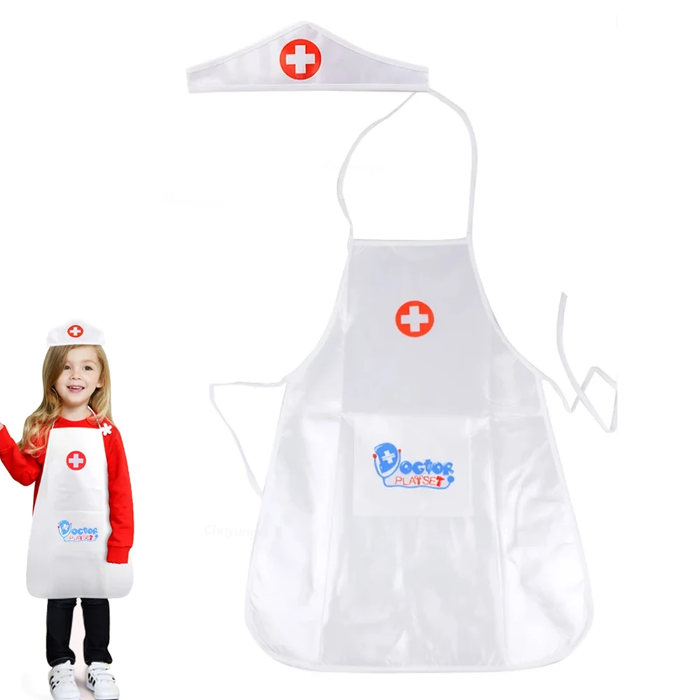 Doctor Nurse Cosplay Uniform and Hat for Kids White Apron Pretend Play Toy Kindergarten Family Costumes Educational Toys doctor play set doctor costume doctor nurse toys