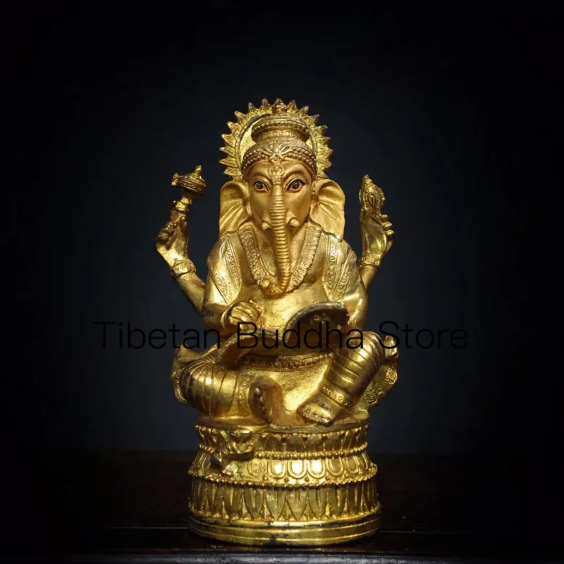 

16cm Nepalese Tibetan Old Bronze Buddha Gilded Buddha Statue with Elephant Nose, God of Wealth, Bodhisattva Decoration at Home