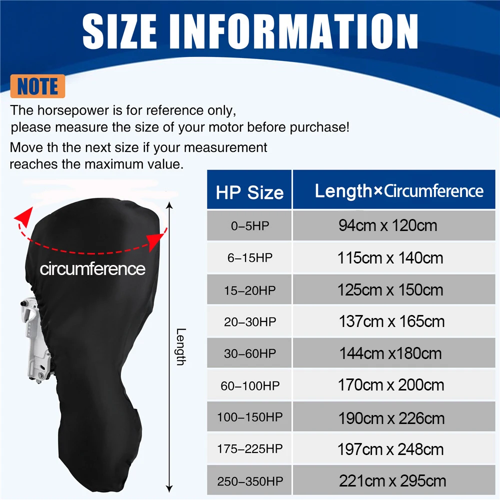 0-350HP Outboard Cover Boat Motor 420D Waterproof Anti-scratch Heavy Duty cover Engine UV-Proof Black outboard motors covers 2