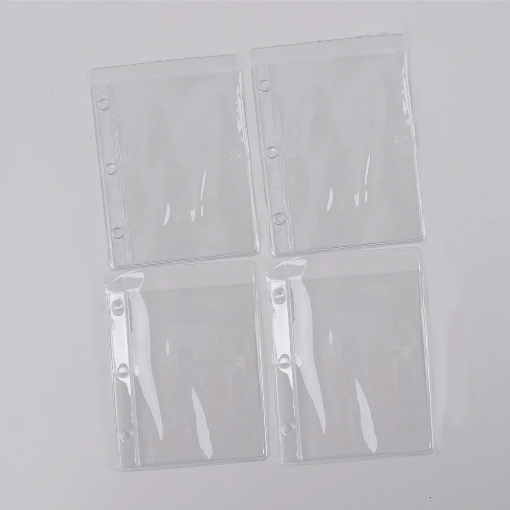 클로저 리프 스냅 단추 링 바운드 PVC 페이지 커버, 느슨한 투명 소프트 플래너, 6 링 바인더 9 투명 PVC 보관 카드 홀더, 미니 A9 바인더 링 노트북용, PVC 가방 파우치, 일기 플래너 액세서리, 3 홀, 세트당 4 개