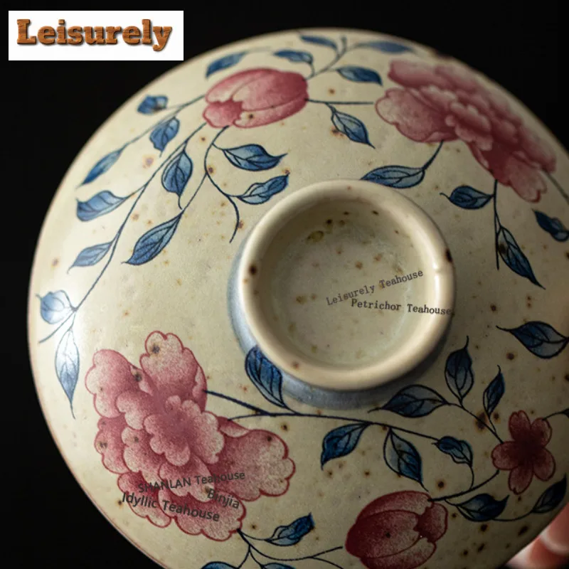 125ML Caramel Glaze Peony Gourd Gaiwan Boutique Tea Tureen Tea Bowl with Lid Kit Tea Maker Cover Bowl Tea Items Ornaments