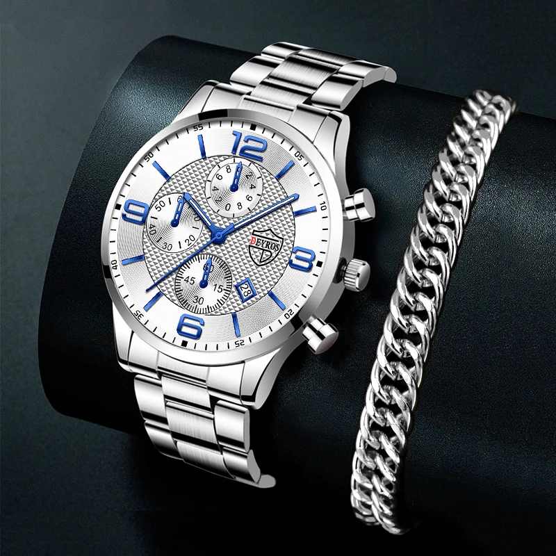 relogio masculino Mens Business Watches Luxury Stainless Steel Quartz Wrist Watch Male Silver Bracelet Calendar Luminous Clock