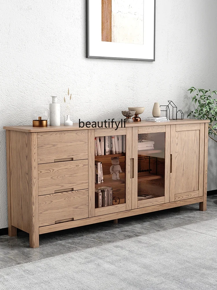 

Nordic Solid Wood Storage Cabinet Living Room Storage Cabinet Ash Wood with Door Tea Sideboard Cabinet