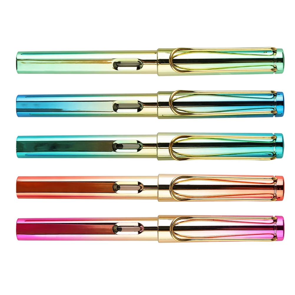 

Цветная Пластиковая металлическая перьевая ручка с простыми чернилами, 5 шт.