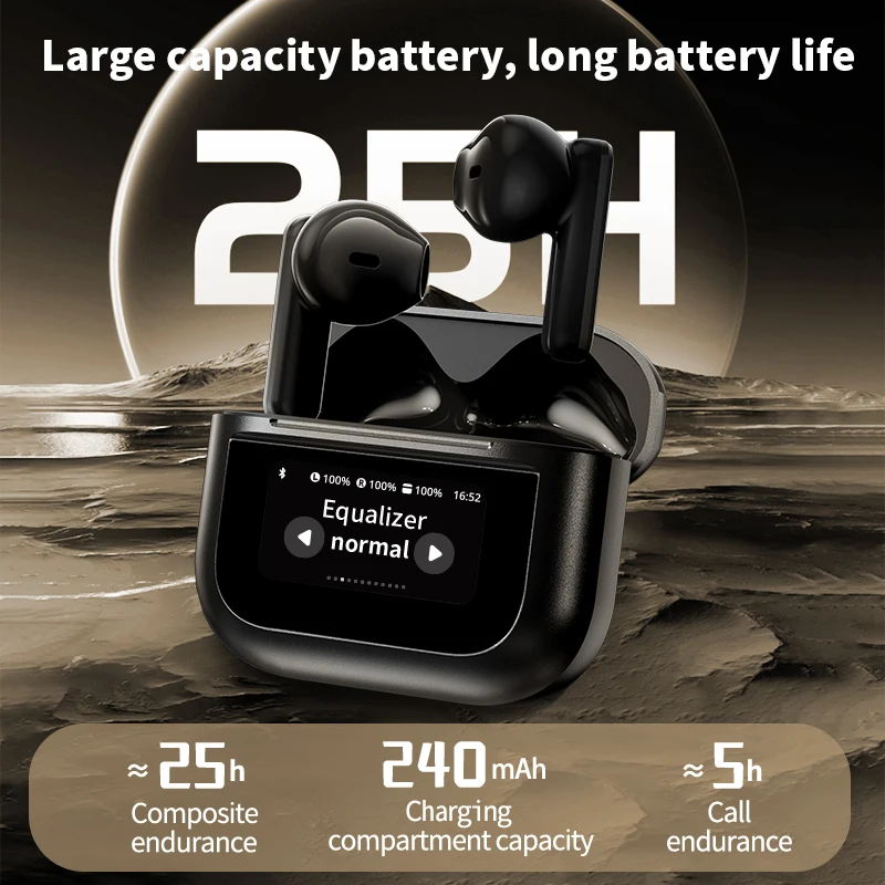 풀 컬러 스크린 LCD 블루투스 5.3, 지능형 소음 감소, 편안한 이어 투 이어 블루투스 이어폰, 신제품 