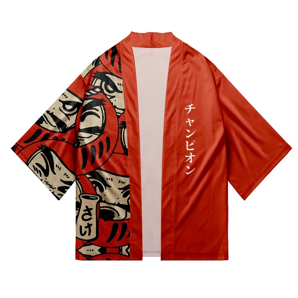 

Japanese Damo Egg Print Cosplay Kimono Fashion Men Women Cardigan Blouse Haori Obi Asian Clothes Oversized Robe 6XL 5XL