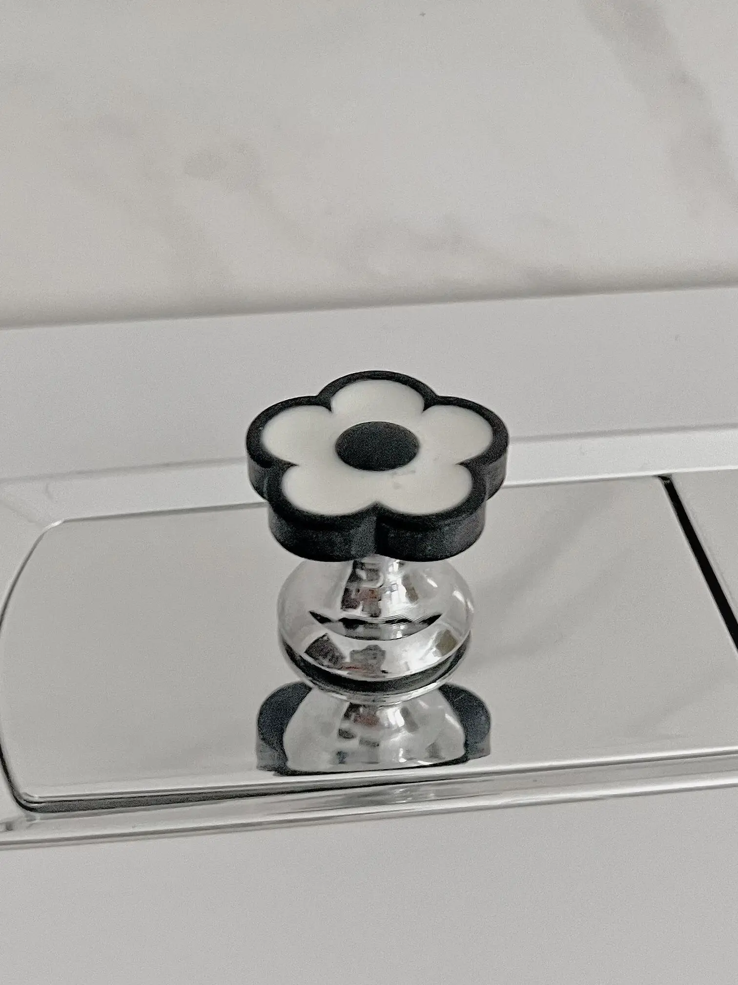 Elegant Black & White Floral Toilet Flush Button Premium Accessory for Long Nail Users