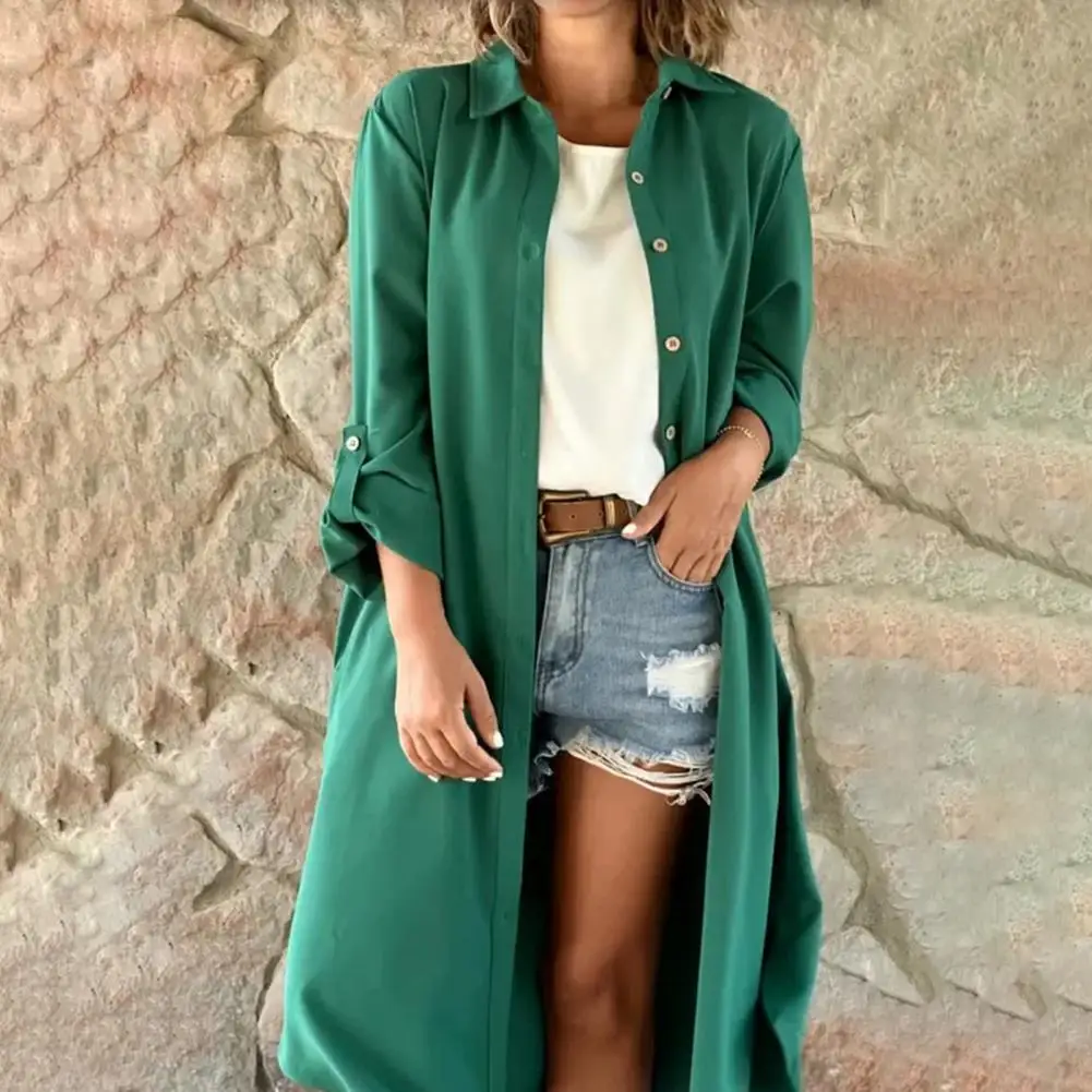 

Длинный кардиган, куртка, шикарная Женская однобортная рубашка, пальто, кардиган, блузка свободного кроя, средней длины, однотонный, для повседневных поездок