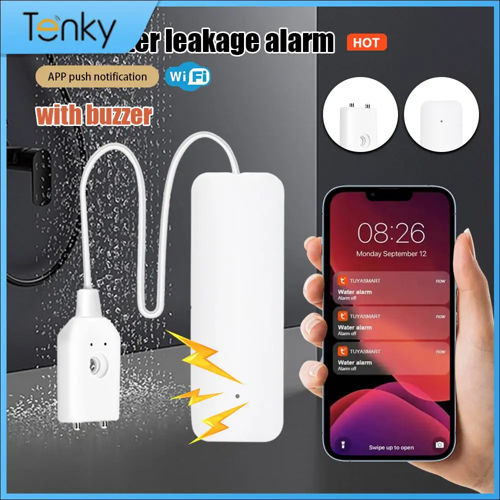 

Датчик утечки воды Tuya Smart Home, детектор утечки воды, работает с приложением Tuya Smart Life