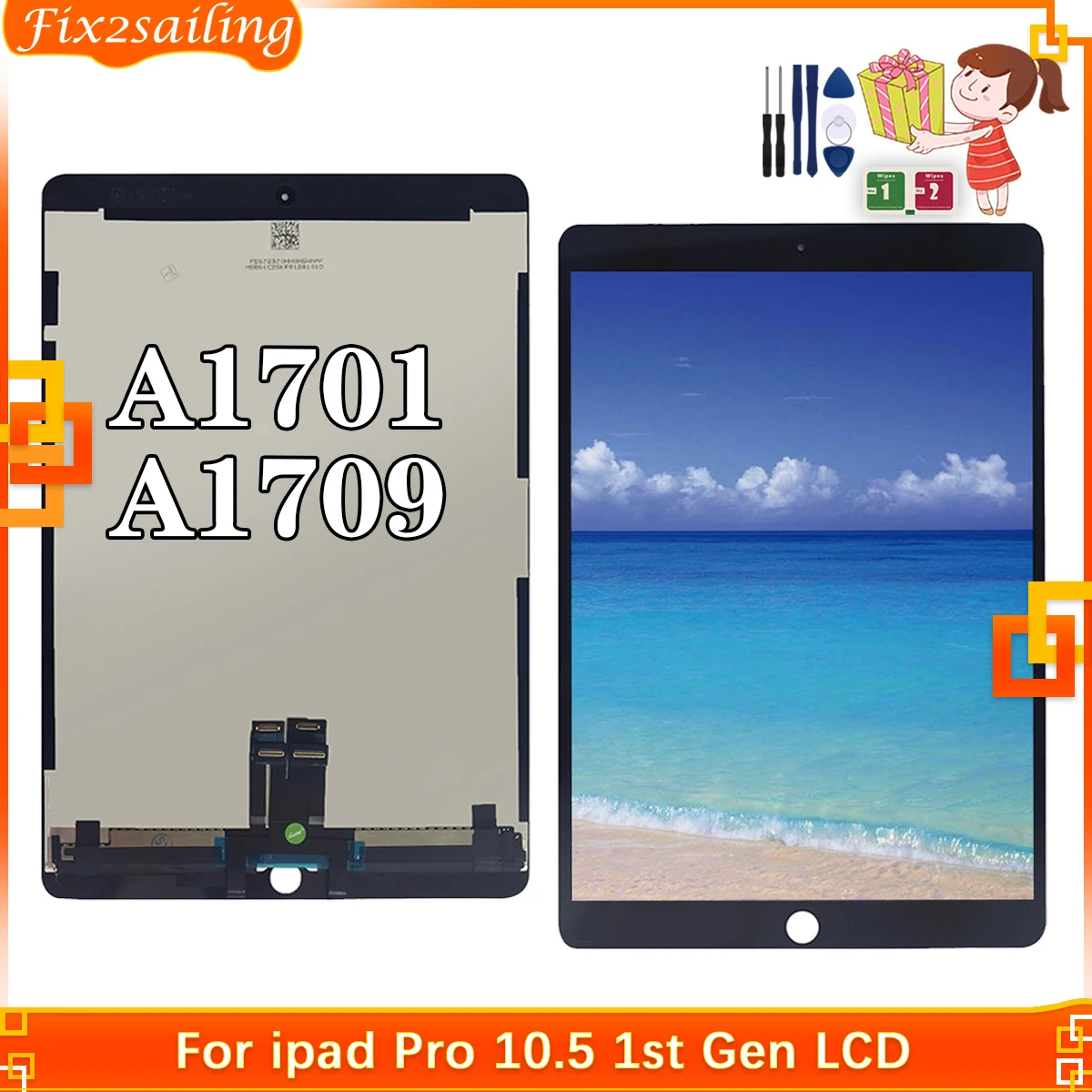 OLED LCD 디스플레이 터치 스크린 유리 디지타이저, 풀 어셈블리 교체 태블릿, 테스트 완료, 아이패드 프로 A1701 A1709 OEM, 10.5 인치