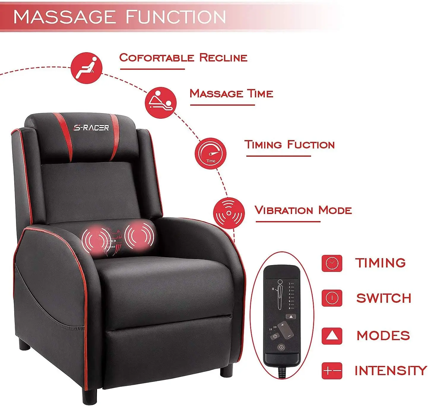 Gaming Massage Recliner Chair Racing Style Single Living Room