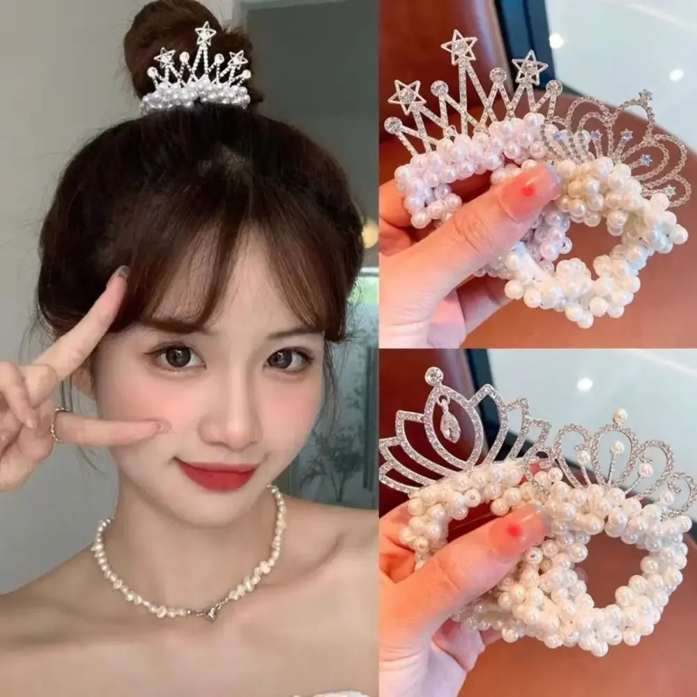 Hair Styling Accessories Princess Crown Hair Rope Bundled Kids Ornaments Elastic Bands Hair Ties Pearl Hairband