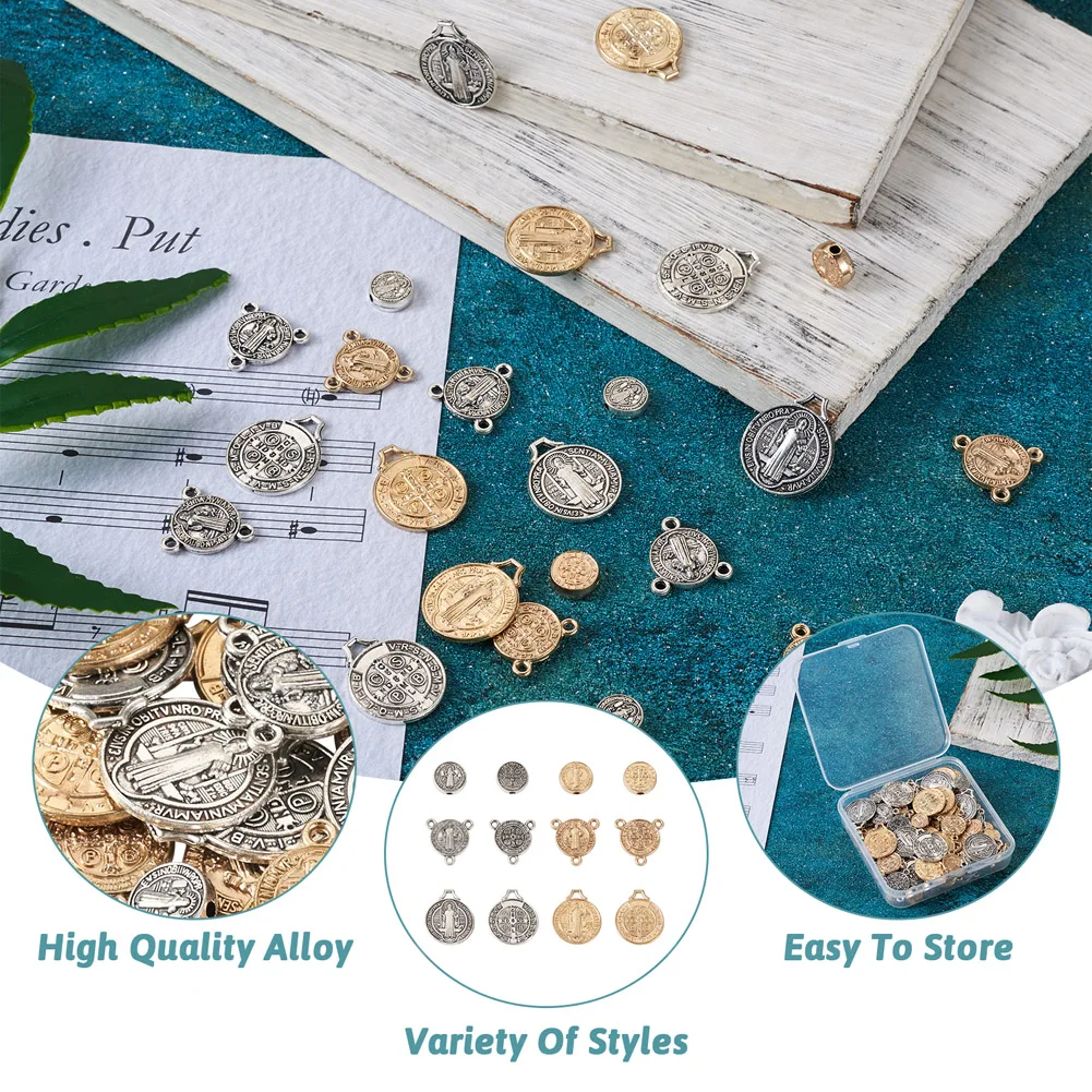 120Pcs Alloy Jesus Cross St. Benedict Medal Charms Beads Links For Jewelry Making DIY Religious Rosary Beads Necklace Bracelet