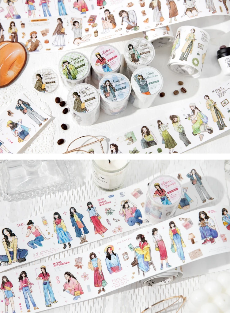 Journal GO 6 x 200 cm Kawaii Scrapbooking Charakter Masking Tape Dekor Tagebuch Album Ästhetik Briefpapier Junk Journal Tape Aufkleber – Detail 13