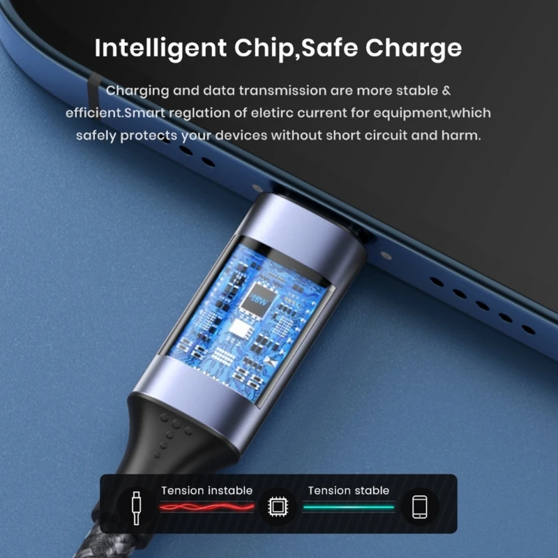 USB Type C 3.0A PD 20W Fast Charging Data Sync Cable with LED Display Nylon Braided USB to Type C Cable