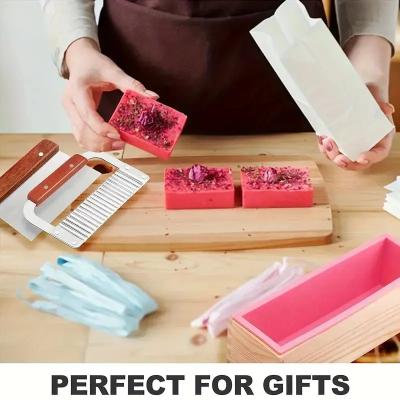 Silicone Mold Rectangular Handmade Soap Mold Kit with Cutter and Wooden Box