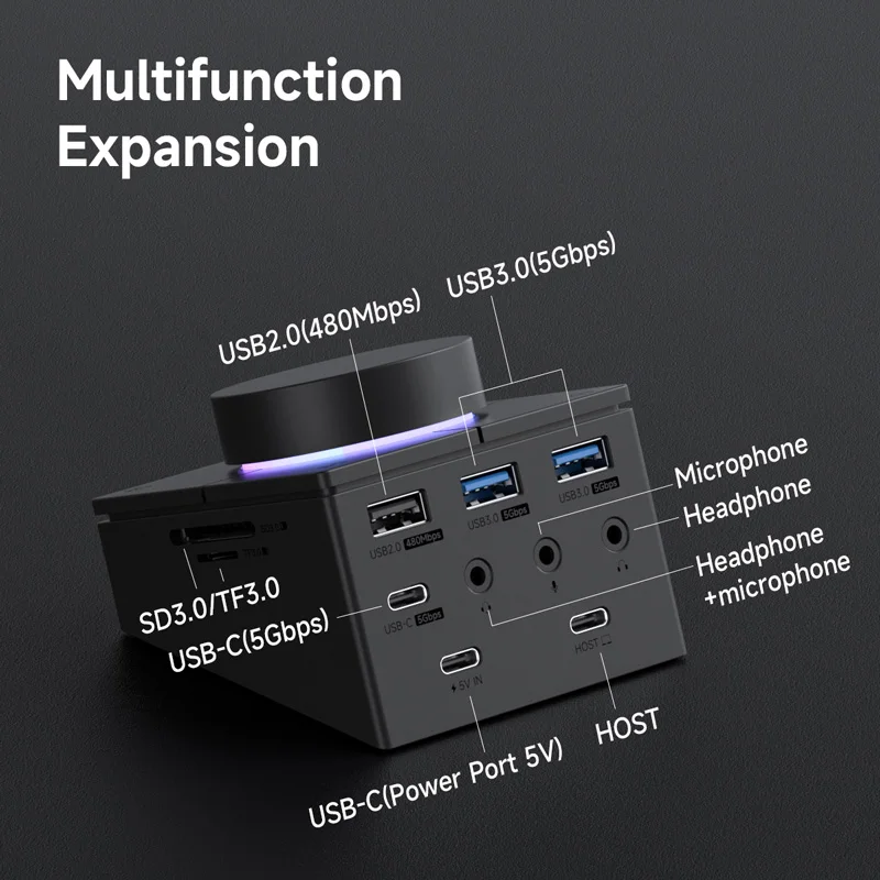 Hagibis Knob USB C Hub With Shortcut Buttons Type-C Docking Station Volume Adjustment Desktop Controller 2.5G RJ45 For_voghion.com