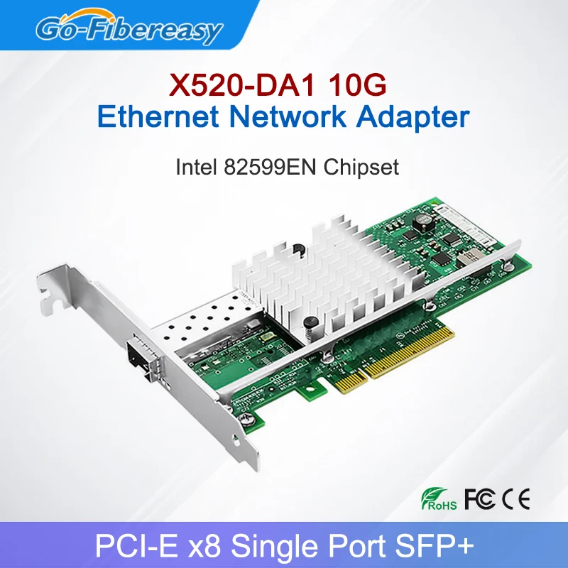 Scheda Di Rete 10Gbit X520-Da1 Adattatore Di Rete Ethernet Chipset Pci-E X8 Intel-82599En (Nic) Singolo Sfp + Porta