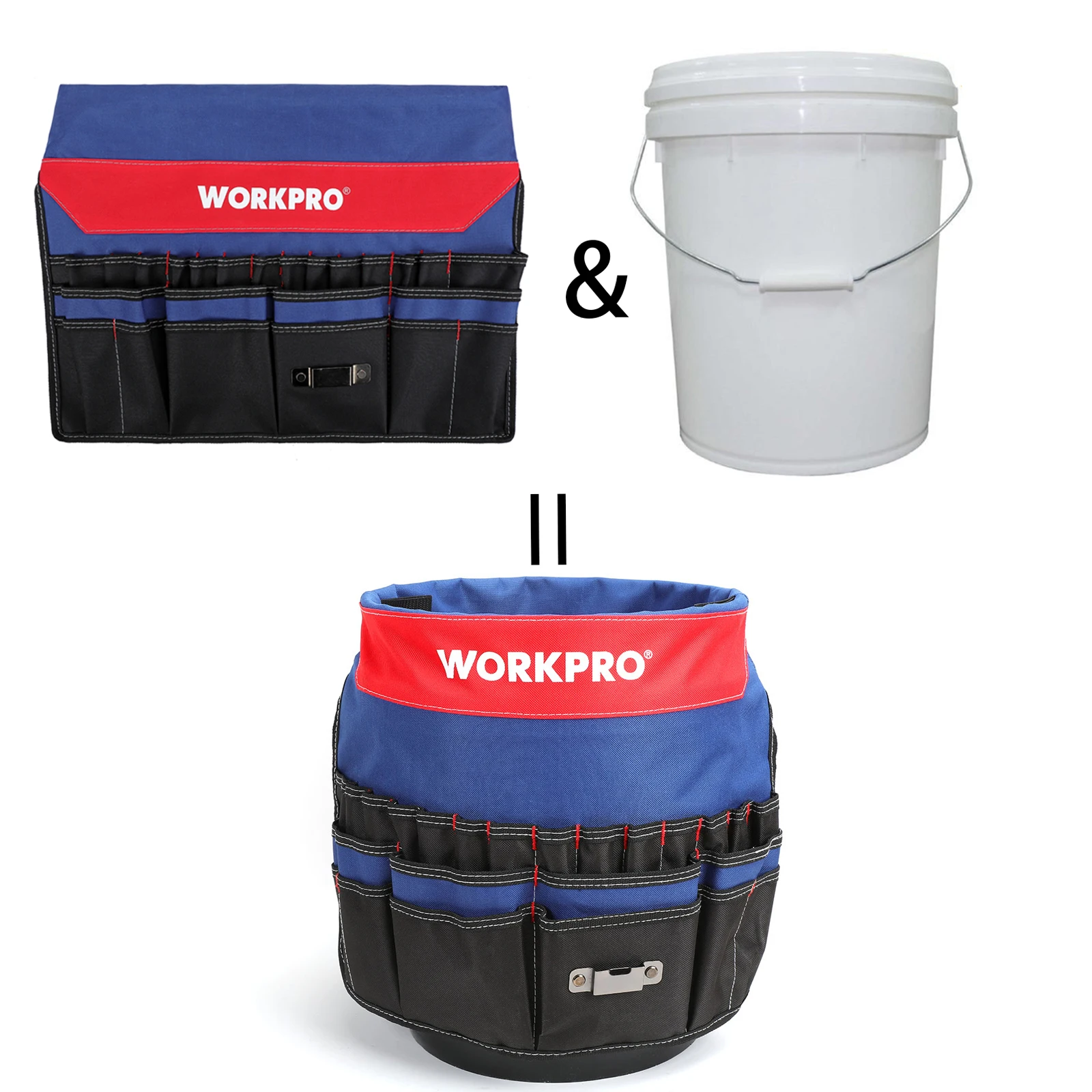 WORKPRO 버킷 도구 정리함, 버킷 보스 휴대용 접이식 도구 상자, 51 개의 보관 포켓, 도구 수집 가방에 적합, 13  19L