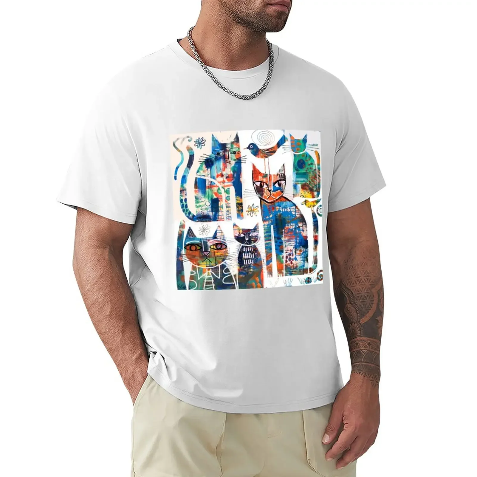 

Abstract cats T-Shirt graphics korean fashion kawaii clothes t shirts men