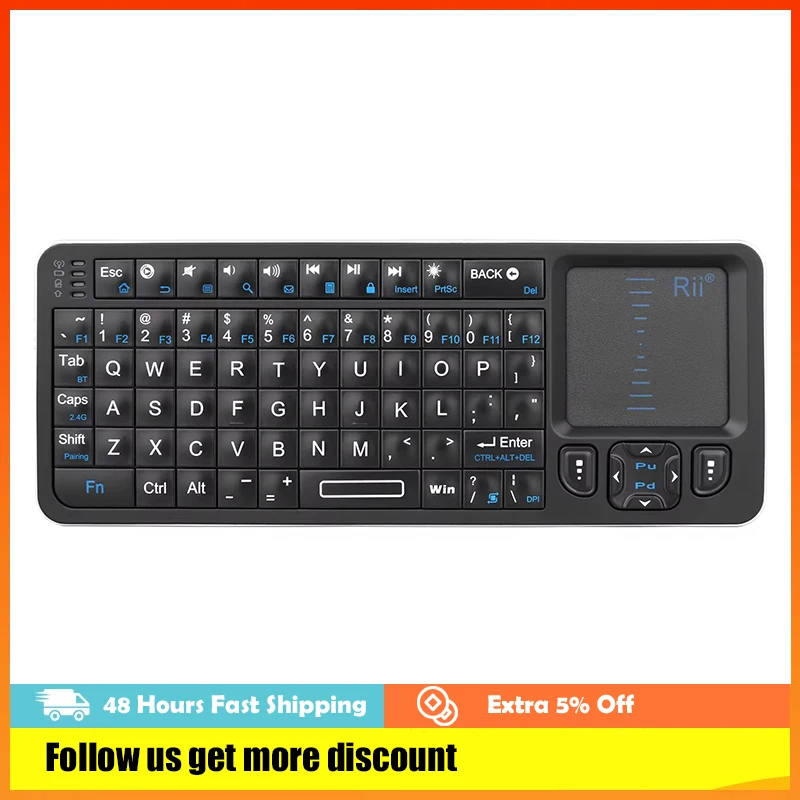 Rii I25a Mini Teclado Inalu00e1mbrico Retroiluminado Touchpad Para