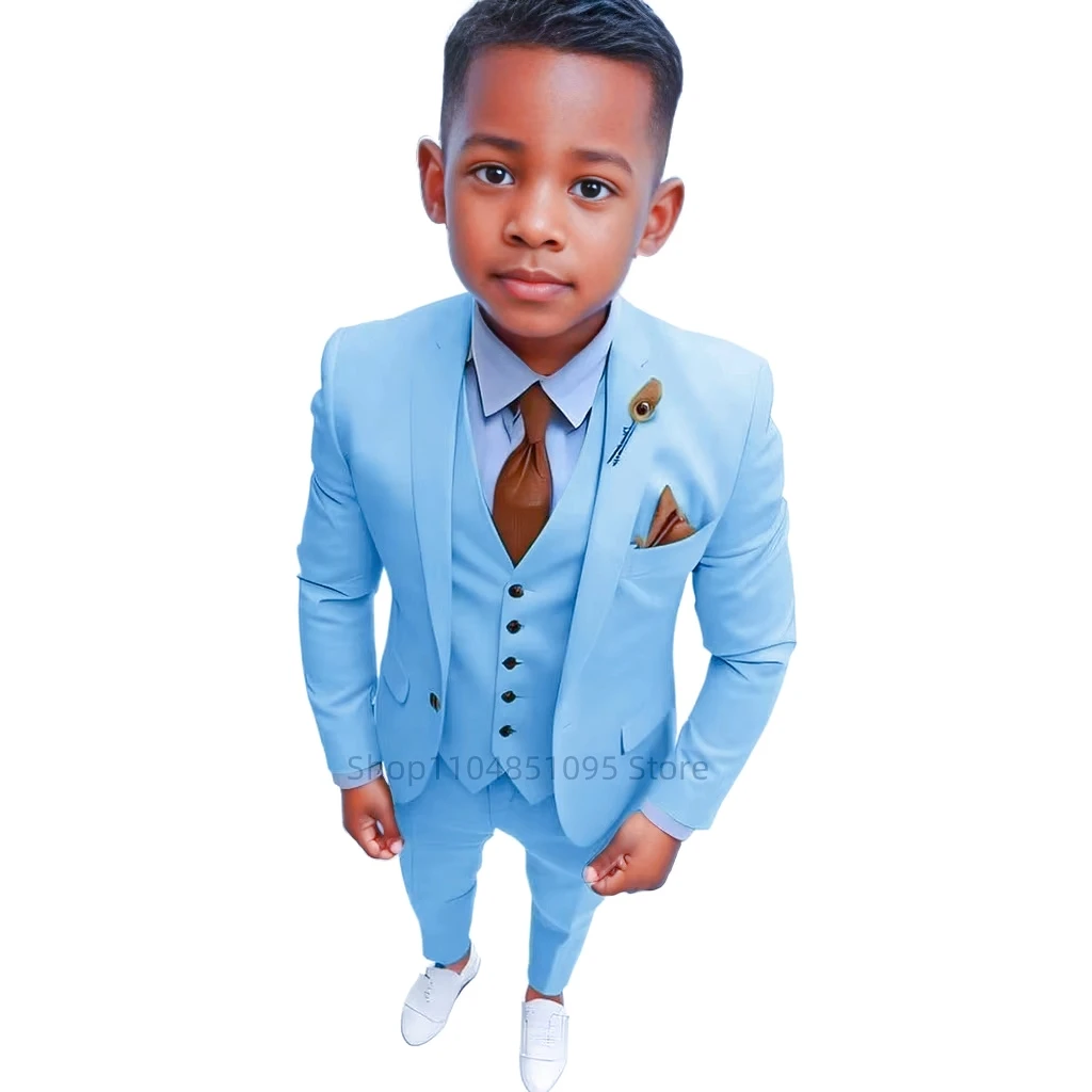 High Quality Solid Boy Suits Slim Fit Single Breasted Notch Lapel Elegant Boy 3 Piece Jacket Pants Vest Kids Sets for Party