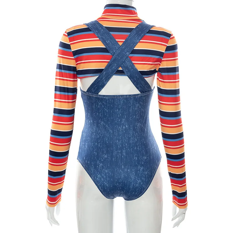 Movie Chucky Doll Cosplay Costume Adult Women Scary Nightmare Killer Wanna Play Top Jumpsuit Suit Halloween Outfit Uniform