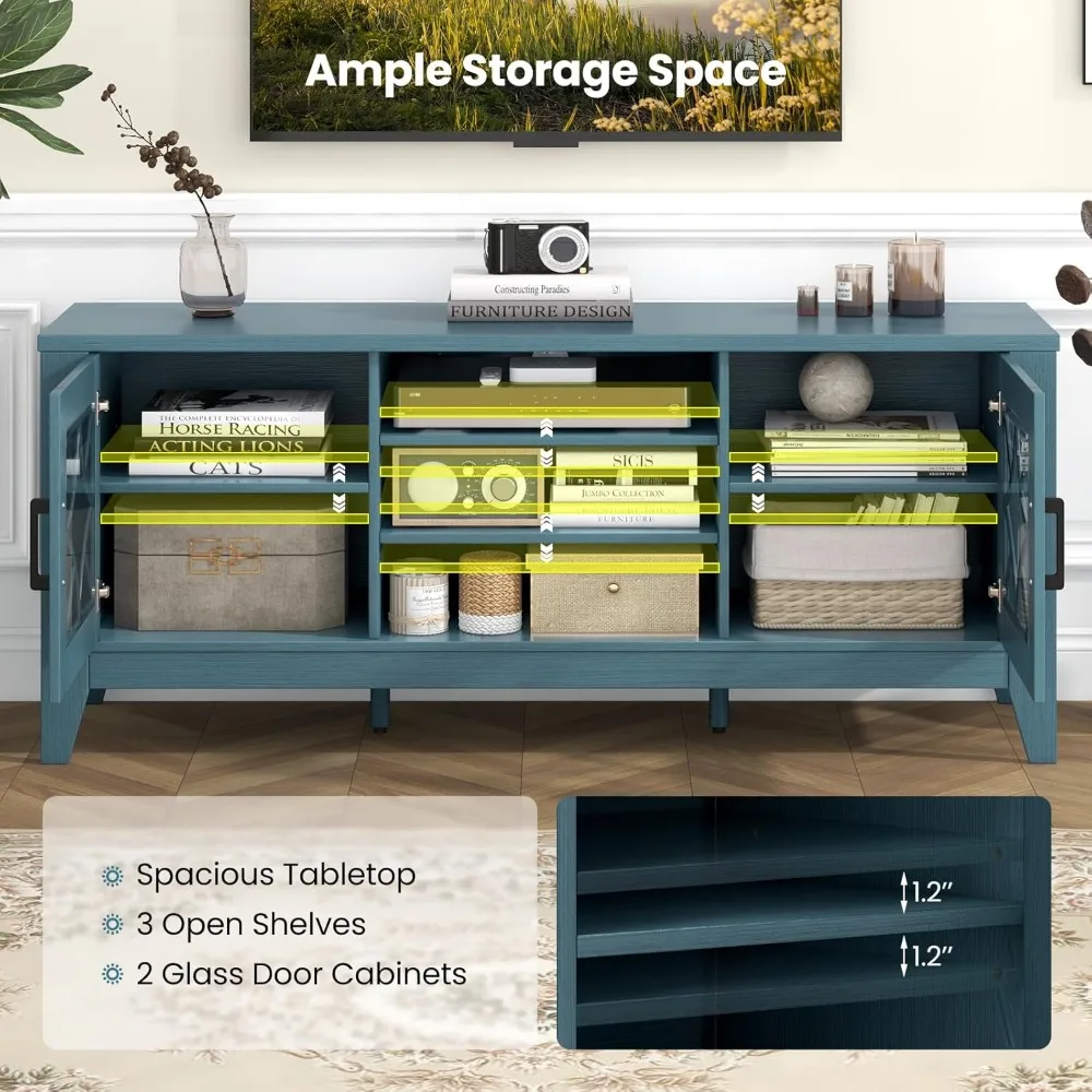 Farmhouse TV Stand for 65-Inch TVs - Classic Media Entertainment Center with Glass Door Cabinets & Adjustable Shelves 6