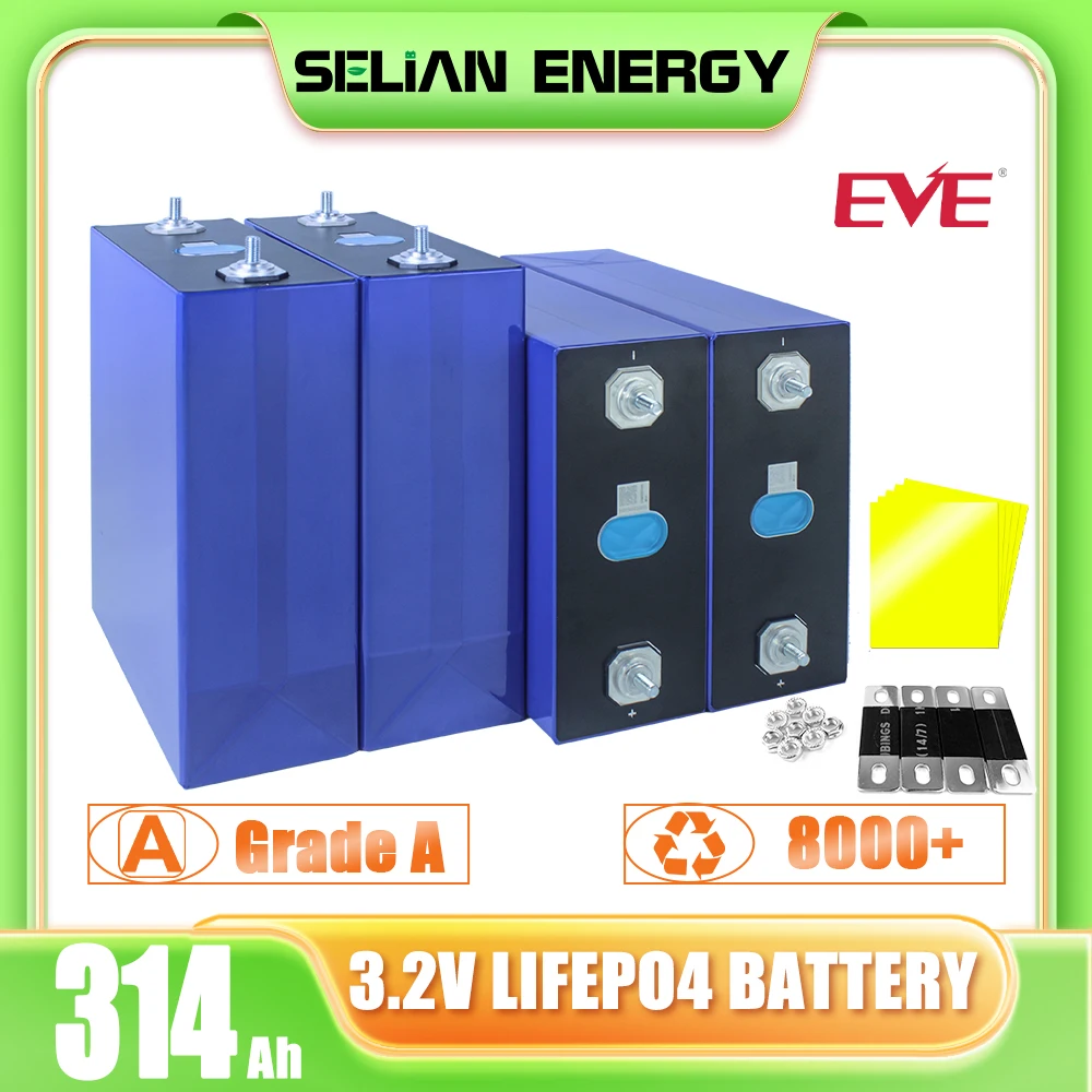 

MB31 Lifepo4 Battery 3.2V EVE 314Ah DIY 12V 24V 48V Grade A Deep Cycle 8000+ Lithium Iron Phosphate Cell Rechargeable for RV EV