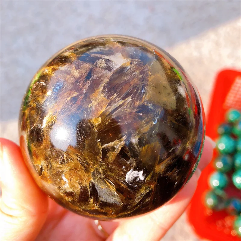 

6.5CM Natural Tourmaline Sphere Carving Healing Stone Reiki Polished DIY Office Home Room Decoration Gift