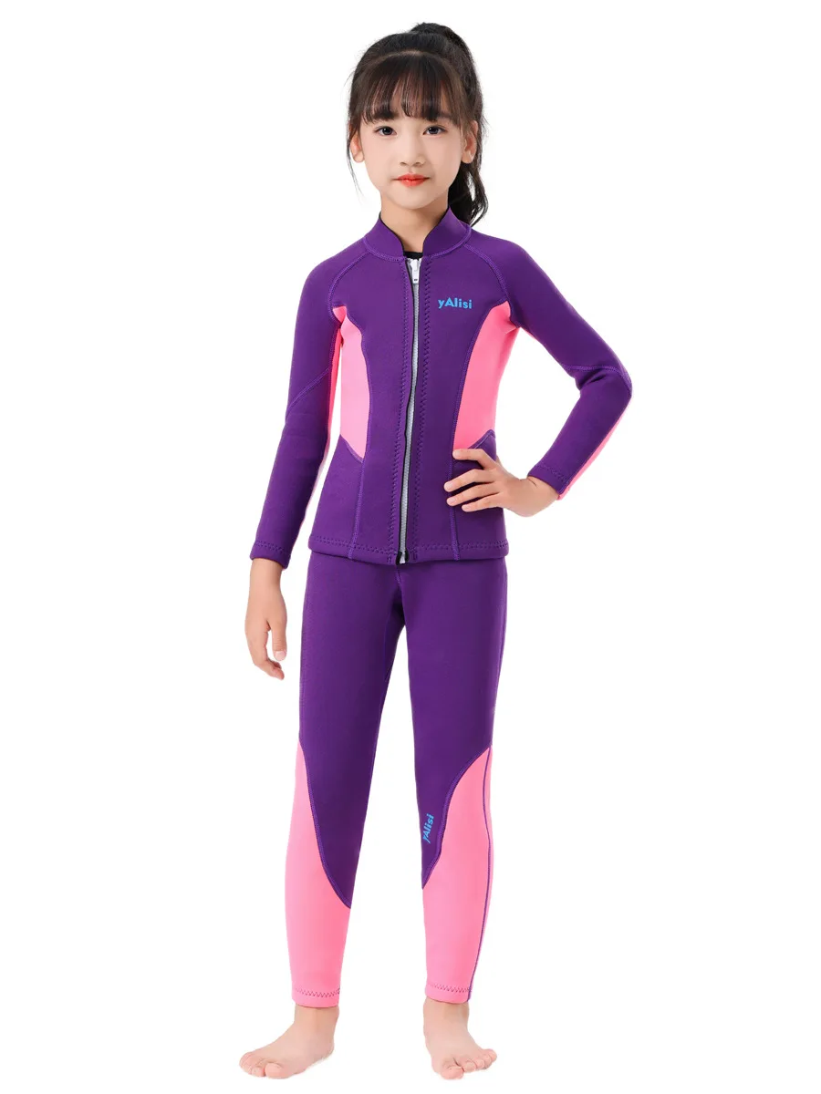 Kids Wetsuit Top+Bottom For Toddler Girls Boys Youth 2.5mm Neoprene Swimsuits Children Wet Suits Full Long Sleeve Jacket+Pants Children Wetsuit