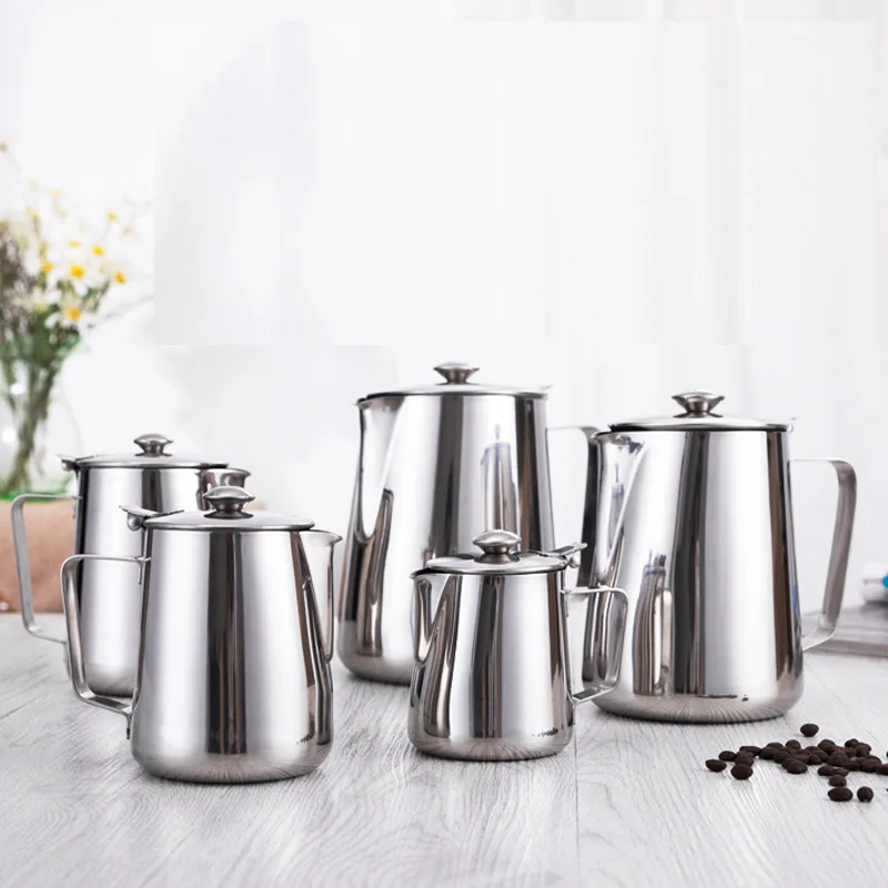 Stainless Steel Milk Frothing Pitcher with Lids Coffee Maker Hand Brewing Pot Long-spout Fine Mouth Kettle Drip Kettle