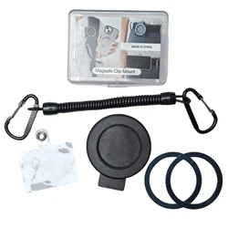 Magnetic Belt Clip Holder with Metal Hook & Spring Rope (Black)