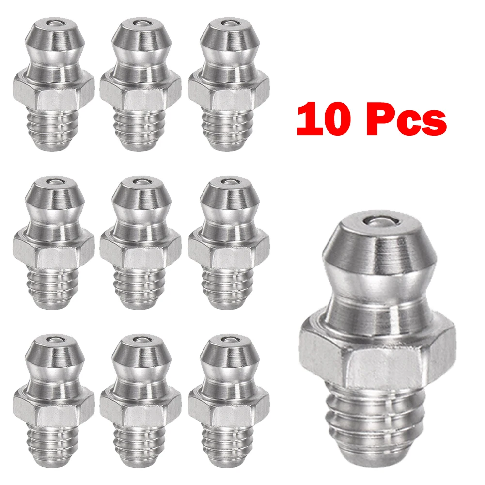Straight Hydraulic Grease Fitting M6 Thread Grease Nozzle Connection Stainless Steel Nipples For Bearings 10Pcs grease nipple fitting
