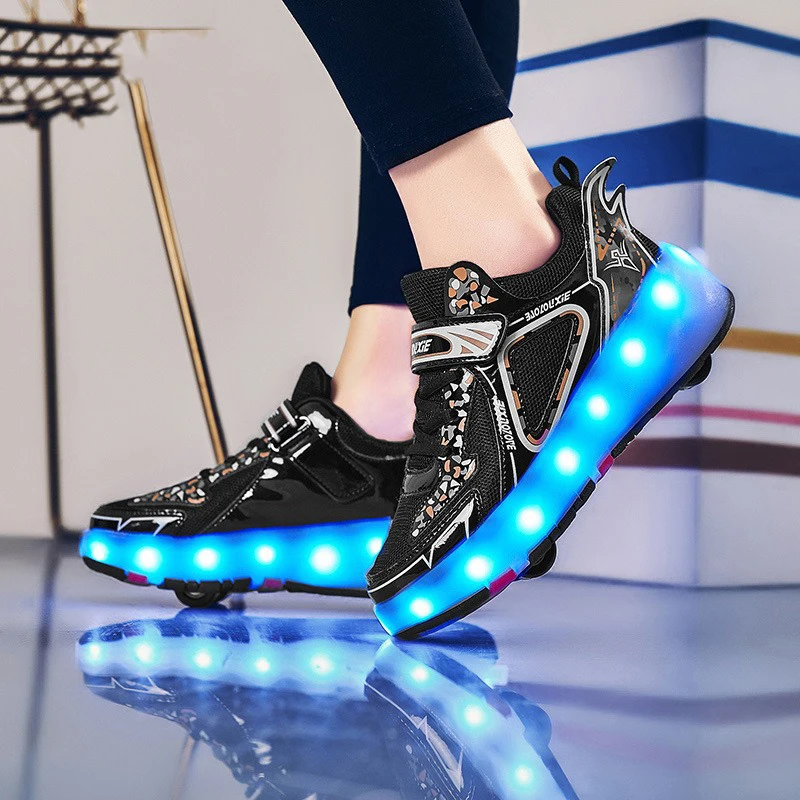 

LED Glow Adult Women Roller Skates Casual Sports Children’s Shoes New Breathable Mesh Four-wheel Children's Trend Wheel Shoes