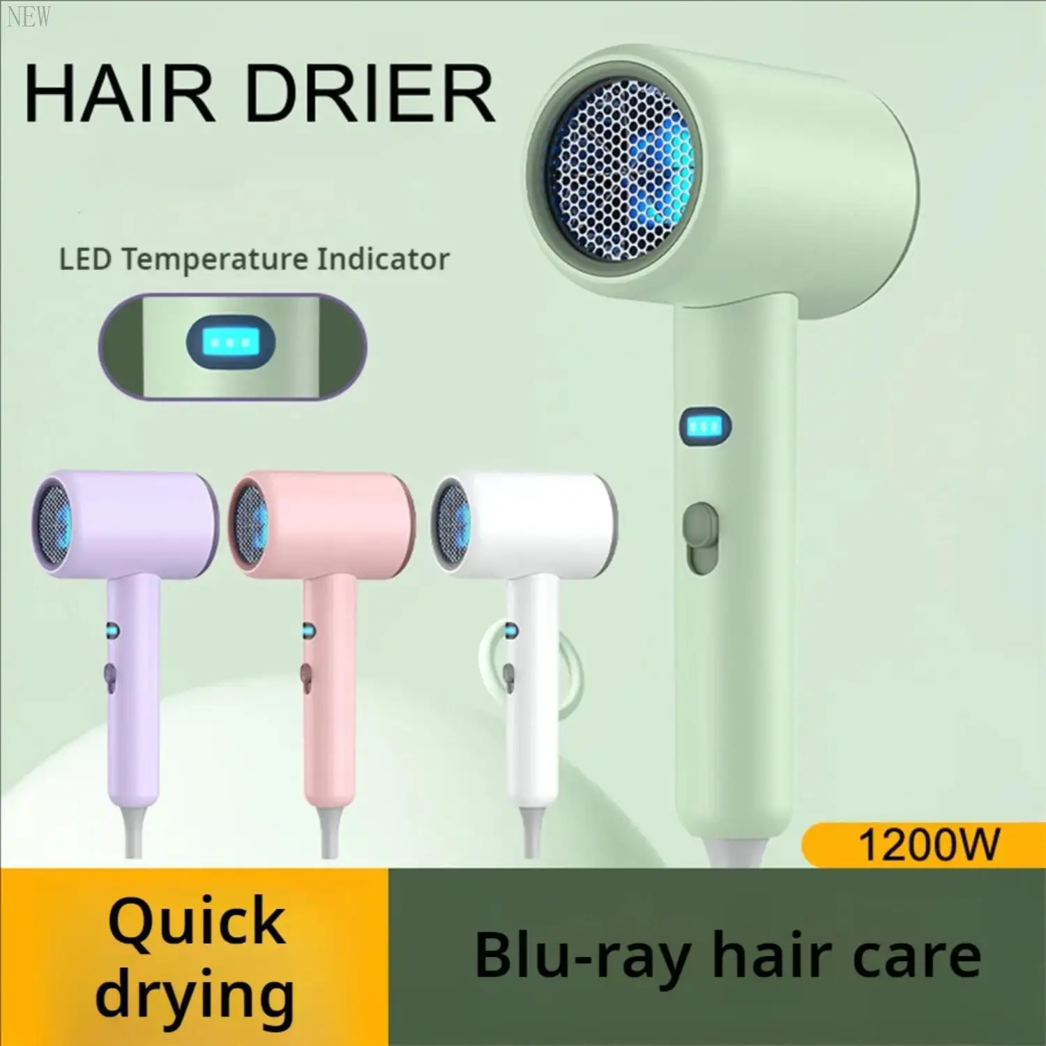 NEW Salon Quality Blue Light High Powered Professional Hair Care Blow Dryer-Efficient Styling and Faster Drying-Strong Air B